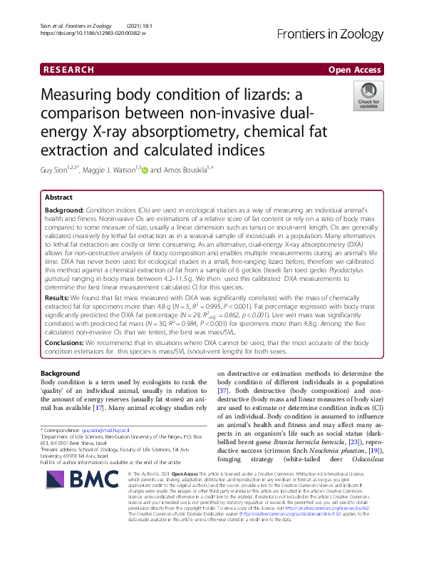 (PDF) Measuring body condition of lizards: a comparison between non ...