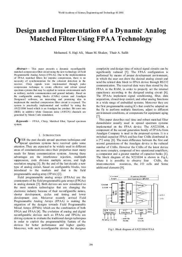 (PDF) Design and Implementation of a Dynamic Analog Matched Filter ...