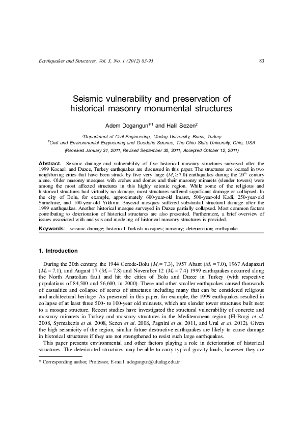 (PDF) Seismic vulnerability and preservation of historical masonry ...