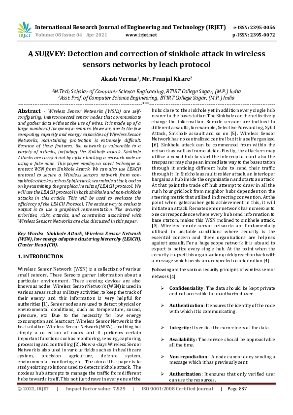 (PDF) IRJET- A SURVEY: Detection and correction of sinkhole attack in ...