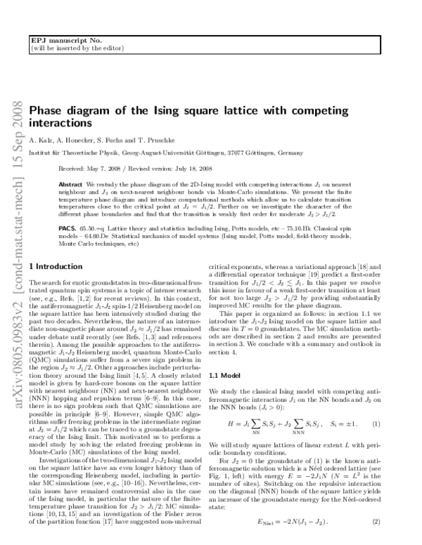 (PDF) Phase diagram of the Ising square lattice with competing interactions