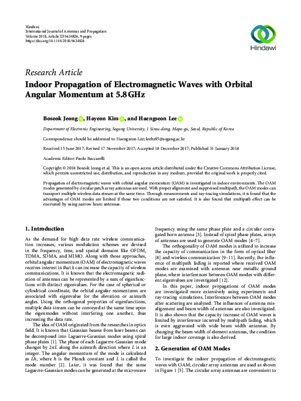 (PDF) Indoor Propagation of Electromagnetic Waves with Orbital Angular ...