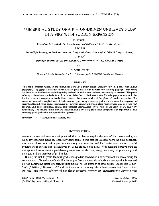 (PDF) Numerical study of a piston-driven unsteady flow in a pipe with ...
