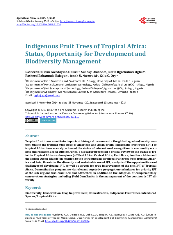 (PDF) Indigenous Fruit Trees of Tropical Africa: Status, Opportunity ...