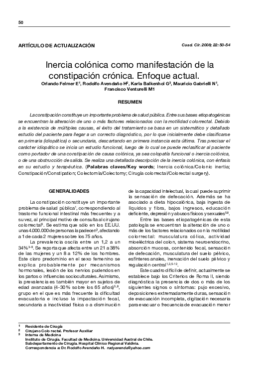 (PDF) Inercia colónica como manifestación de la constipación crónica ...