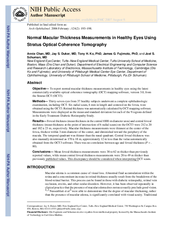 (PDF) Normal Macular Thickness Measurements in Healthy Eyes Using ...