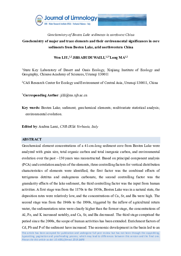 (PDF) Geochemistry of major and trace elements and their environmental ...