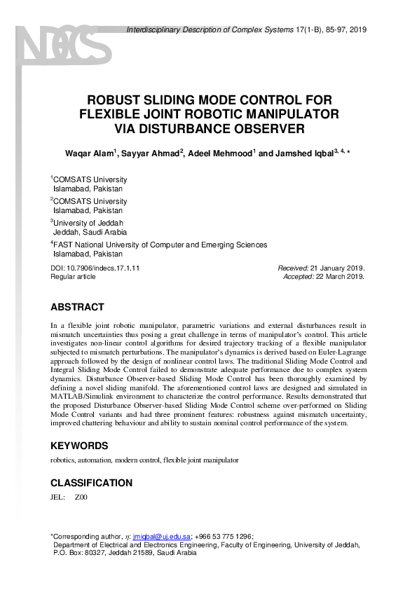 (PDF) Robust Sliding Mode Control for Flexible Joint Robotic ...