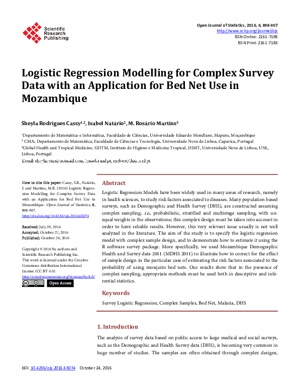 (PDF) Logistic Regression Modelling for Complex Survey Data with an ...