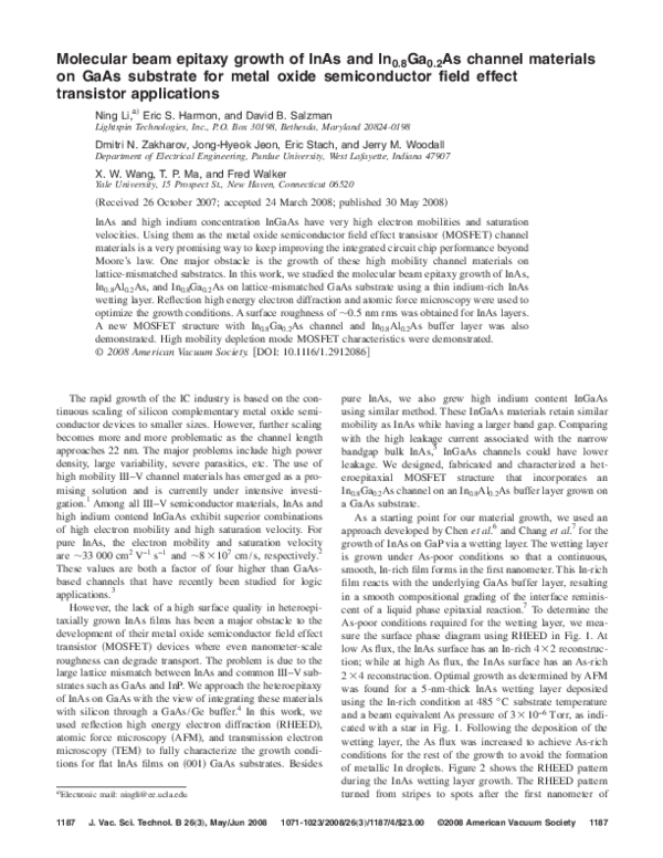 (PDF) Molecular beam epitaxy growth of InAs and In[sub 0.8]Ga[sub 0.2 ...