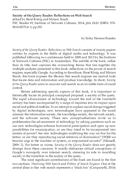 (PDF) Review of 'Society of the Query Reader: Reflections on Web Search ...