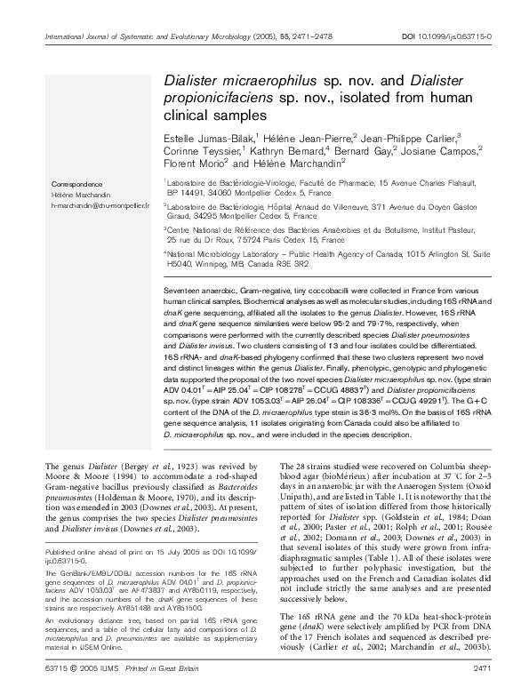 (PDF) Dialister micraerophilus sp. nov. and Dialister propionicifaciens ...