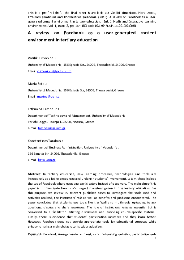 (PDF) A review on Facebook as a user-generated content environment in ...