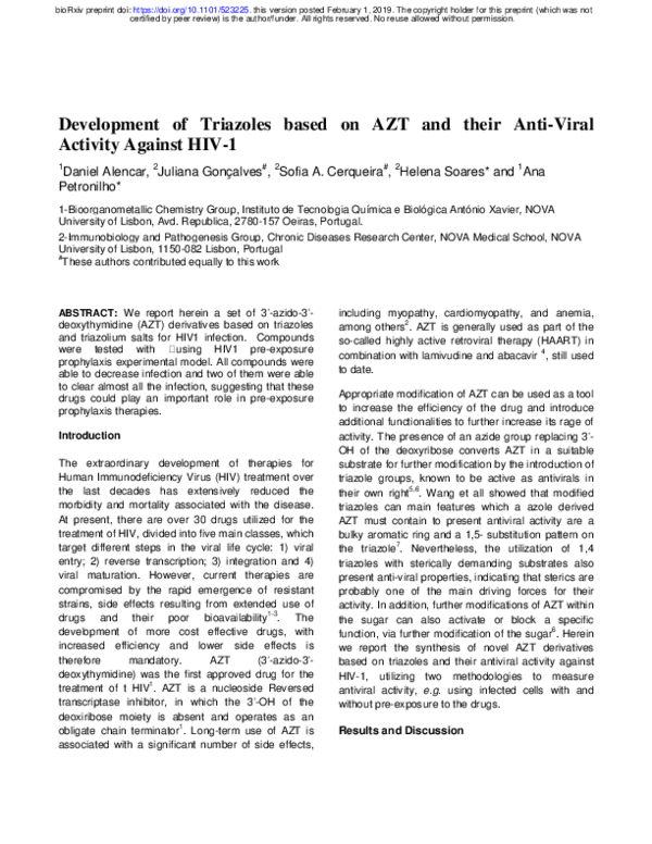 (PDF) Development of Triazoles based on AZT and their Anti-Viral ...