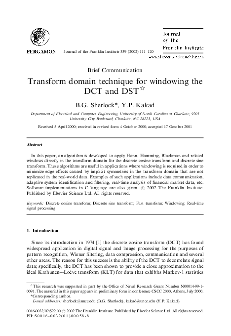 (PDF) Transform domain technique for windowing the DCT and DST