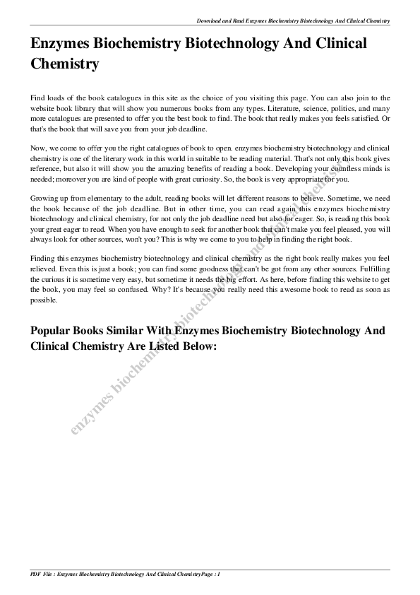 (PDF) Enzymes biochemistry, biotechnology and clinical chemistry