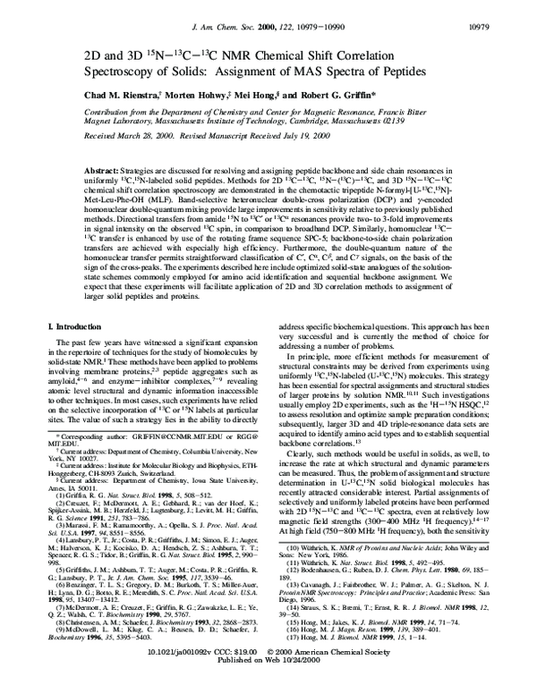 (PDF) 2D and 3D 15 N− 13 C− 13 C NMR Chemical Shift Correlation ...