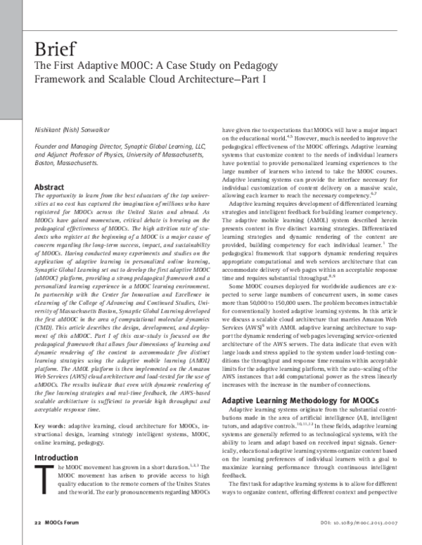 (PDF) The First Adaptive MOOC: A Case Study on Pedagogy Framework and ...