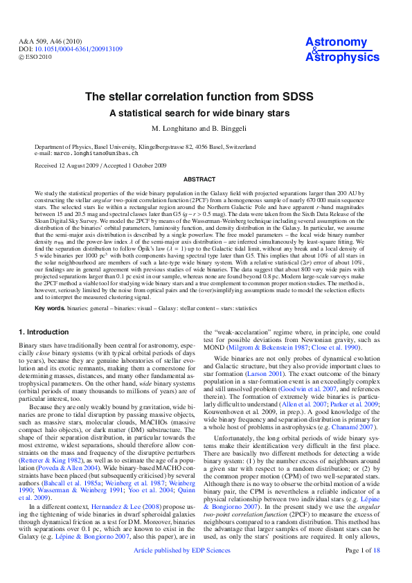 (PDF) The stellar correlation function from SDSS
