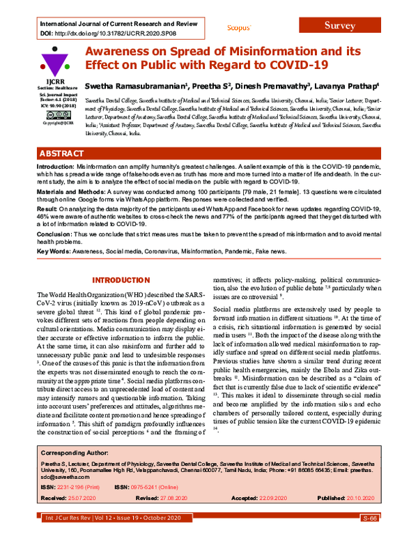 (PDF) Awareness on Spread of Misinformation and its Effect on Public ...