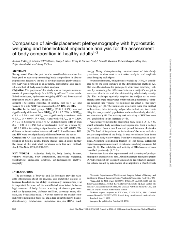 (PDF) Comparison of air-displacement plethysmography with hydrostatic ...