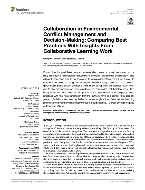 (PDF) Collaboration in Environmental Conflict Management and Decision ...