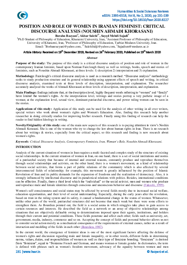 (PDF) POSITION AND ROLE OF WOMEN IN IRANIAN FEMINIST CRITICAL