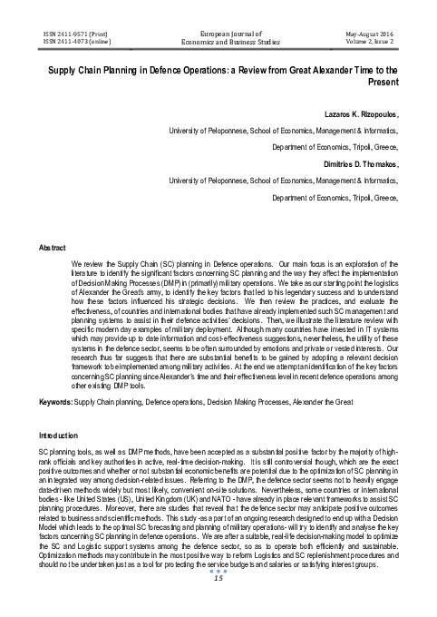 (PDF) Supply Chain Planning in Defence Operations: a Review from Great ...