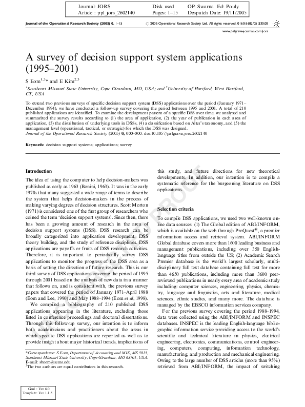 (PDF) A survey of decision support system applications (1988-1994)