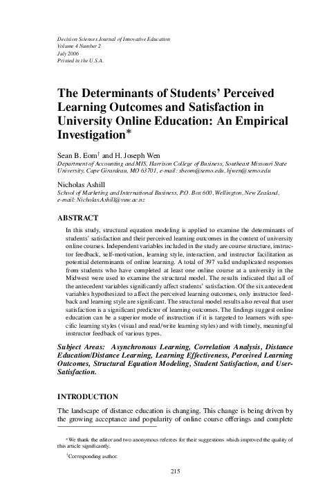 (PDF) The Determinants of Students' Perceived Learning Outcomes and ...