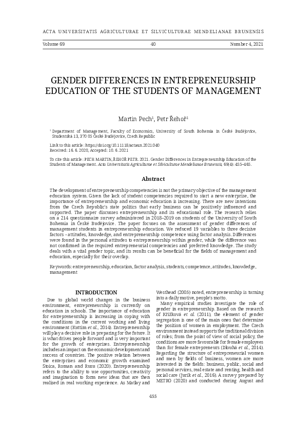 (PDF) Gender Differences in Entrepreneurship Education of the Students ...