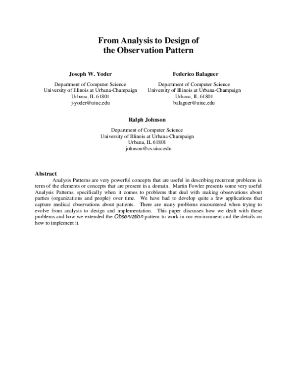 (PDF) From analysis to design of the observation pattern