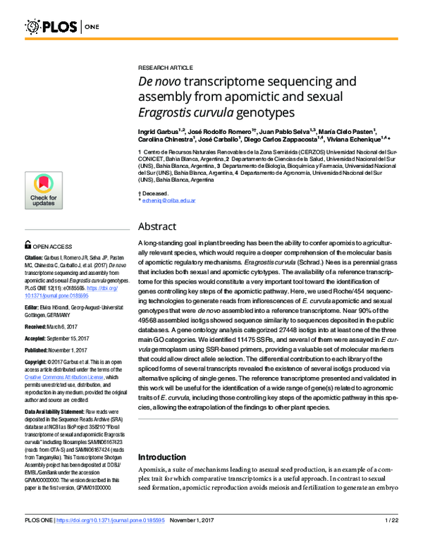 (PDF) De novo transcriptome sequencing and assembly from apomictic and ...