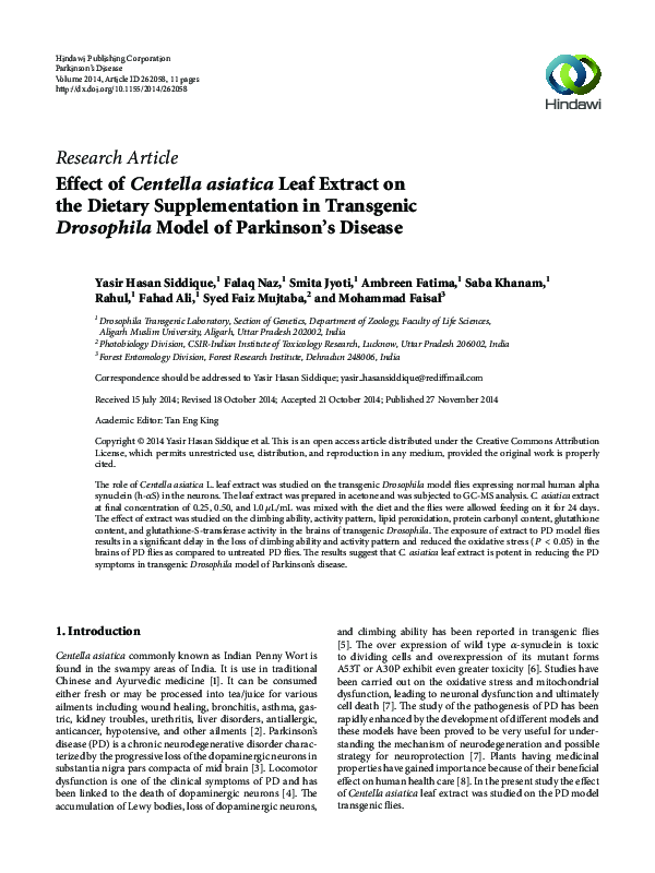 (PDF) Effect of Centella asiatica Leaf Extract on the Dietary ...
