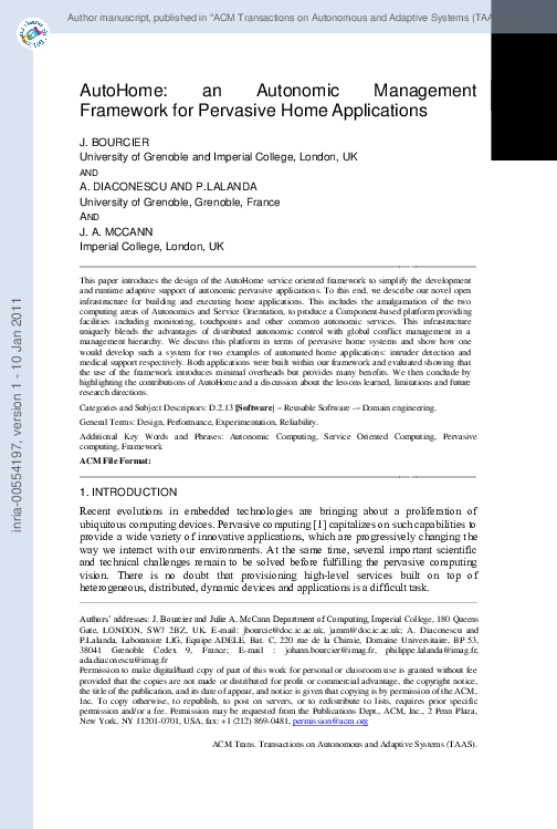 (PDF) AutoHome: An autonomic management framework for pervasive home ...