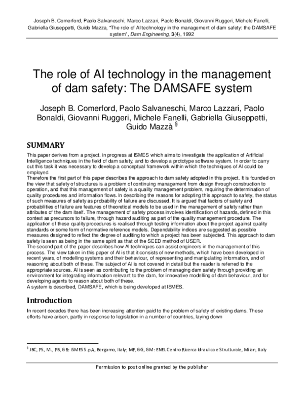 (PDF) The role of AI technology in the management of dam safety: The ...