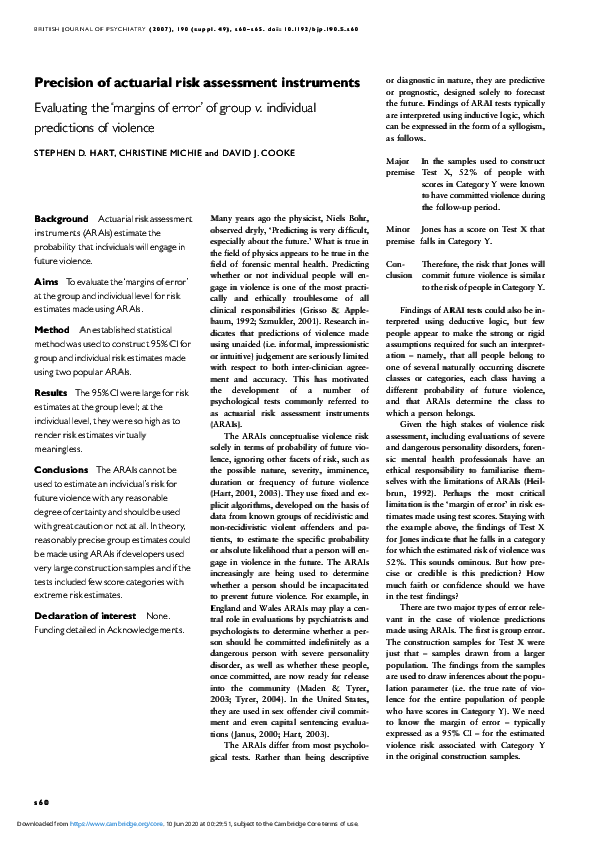 (PDF) Precision of actuarial risk assessment instruments: Evaluating ...