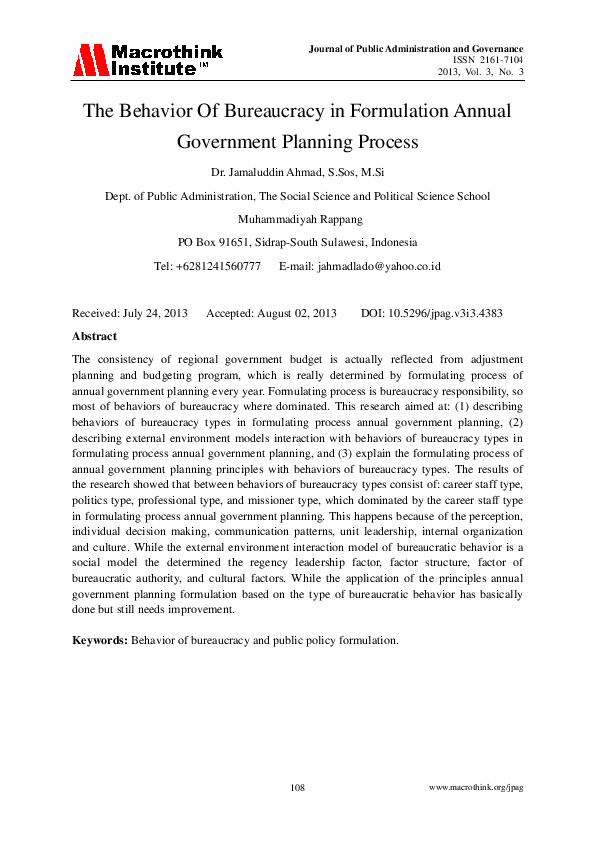 (PDF) The Behavior Of Bureaucracy in Formulation Annual Government ...