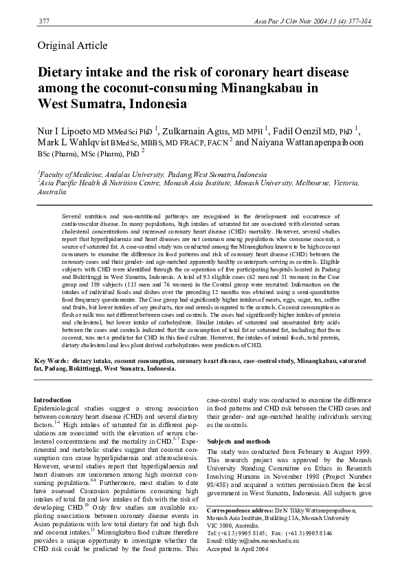 (PDF) Dietary intake and the risk of coronary heart disease among the ...