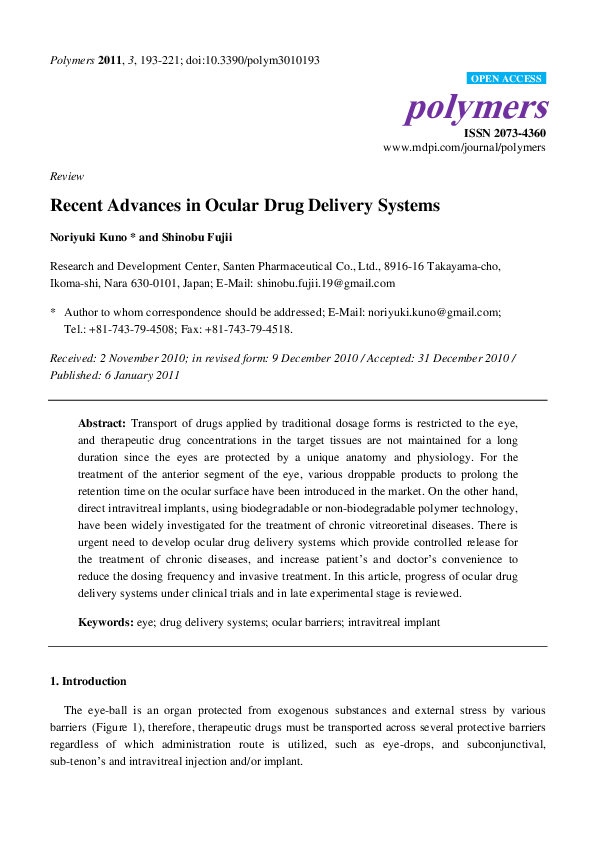 (PDF) Recent Advances in Ocular Drug Delivery Systems