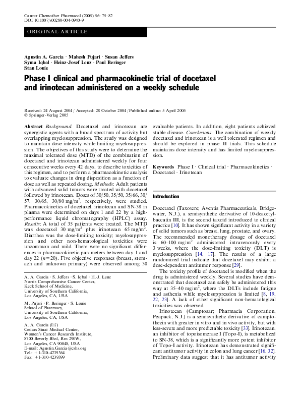 (PDF) Phase I clinical and pharmacokinetic trial of docetaxel and ...