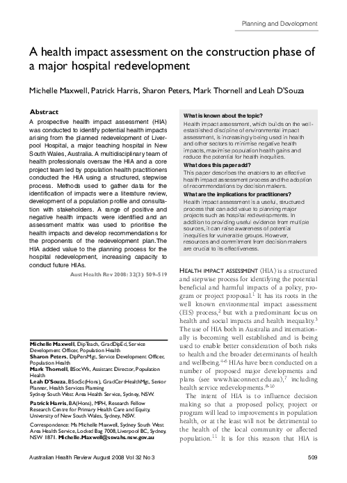 (PDF) A health impact assessment on the construction phase of a major ...