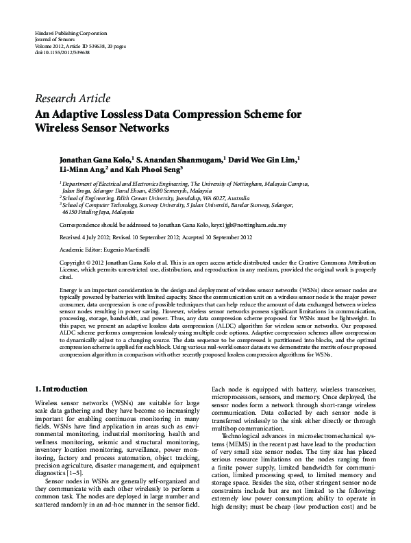 (PDF) An Adaptive Lossless Data Compression Scheme for Wireless Sensor ...