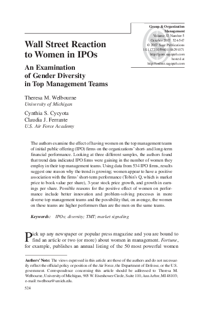  PDF Wall Street Likes Its Women An Examination Of Women In The Top 