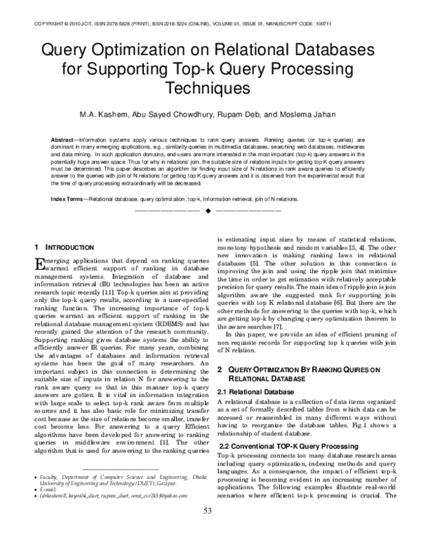 (PDF) Query Optimization on Relational Databases for Supporting Top-k ...