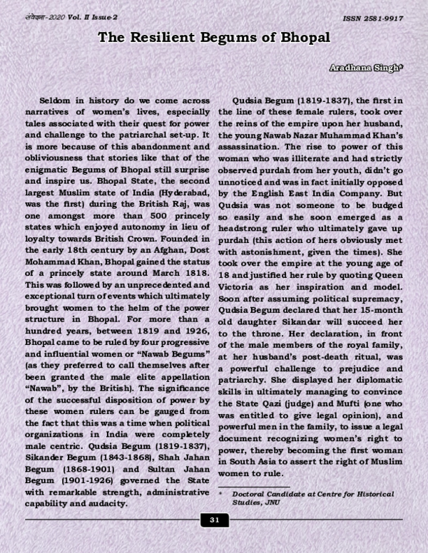 (PDF) The Resilient Begums of Bhopal