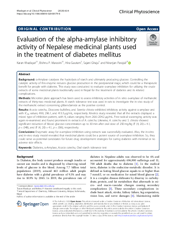 (PDF) Evaluation of the alpha-amylase inhibitory activity of Nepalese ...