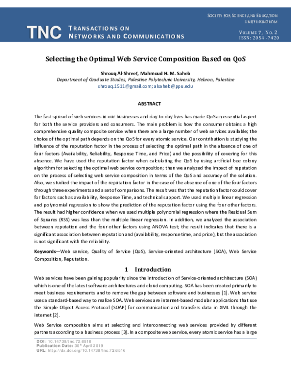 (PDF) Selecting the Optimal Web Service Composition Based on QoS