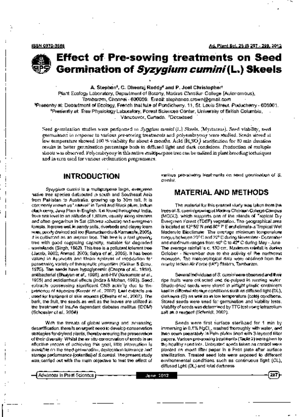 (PDF) Effect of pre-sowing treatments on seed germination of Syzygium ...