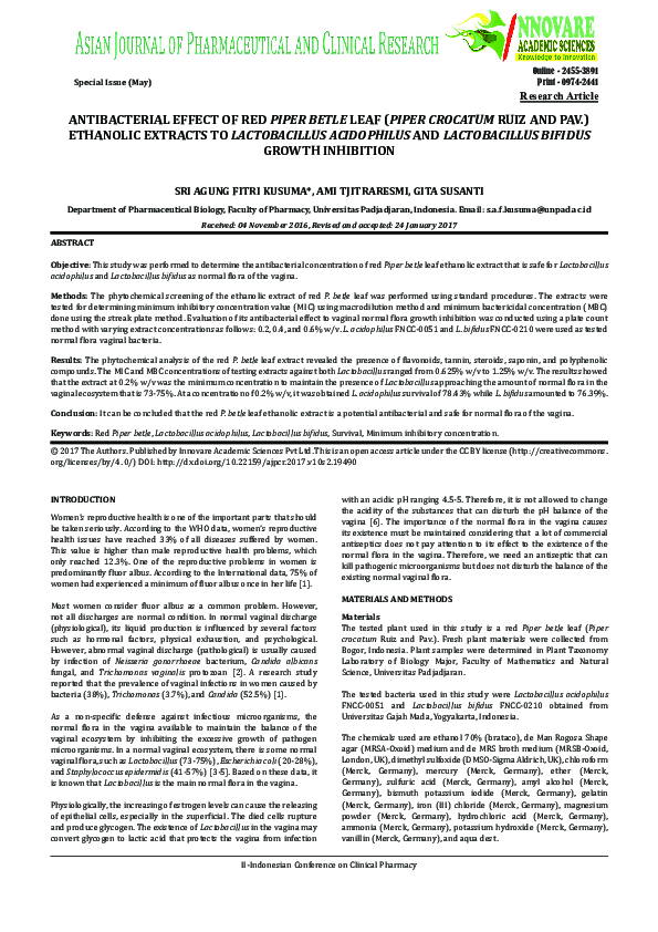 (PDF) Antibacterial Effect of Red Piper Betel Leaf (Piper Crocatum Ruiz ...